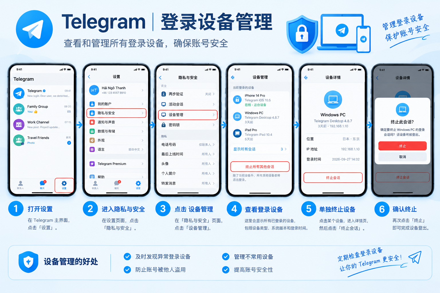 Telegram登录设备管理